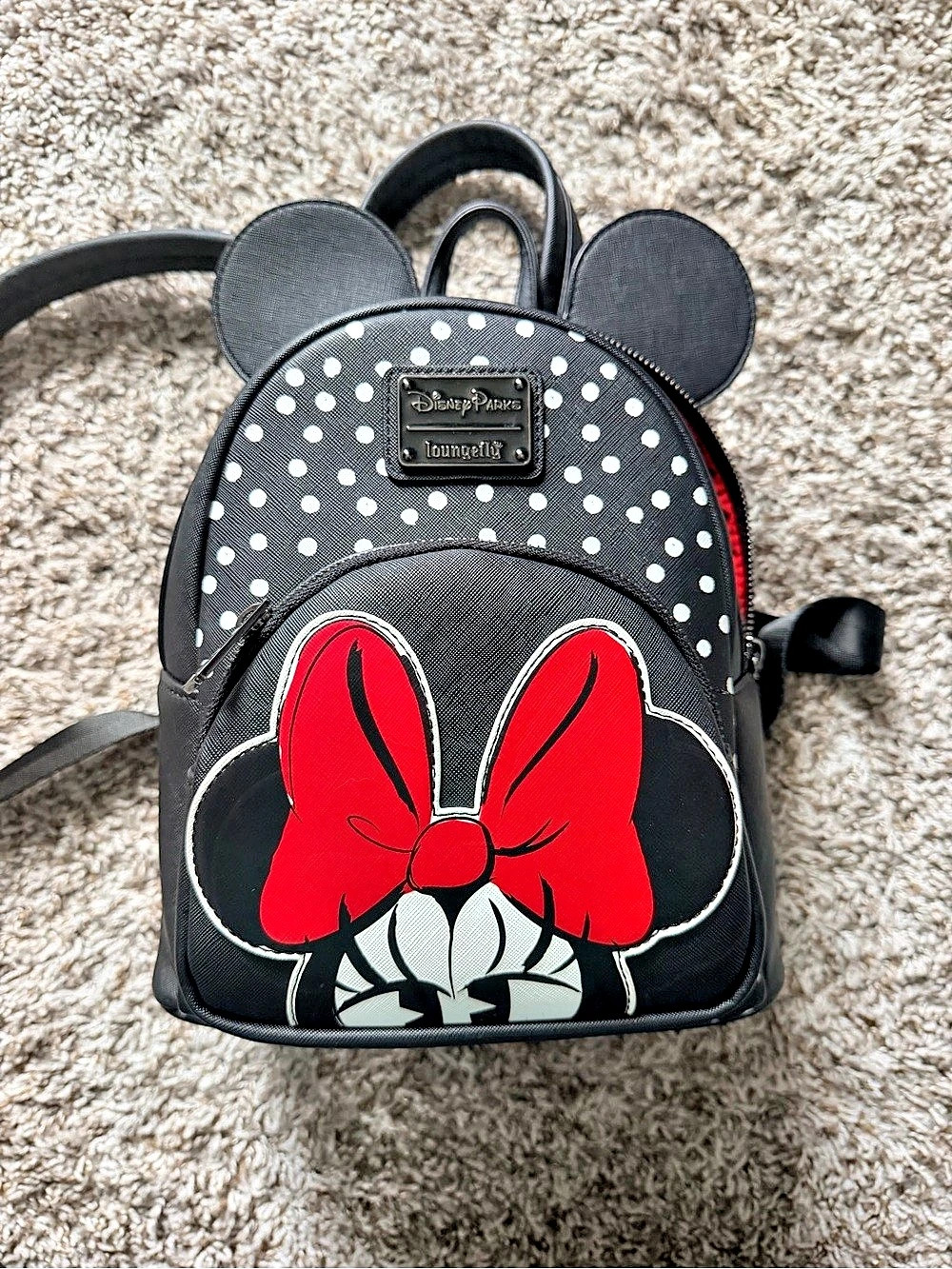 Disney Minnie Mouse Polka Dot Backpack in Black & Red Like New